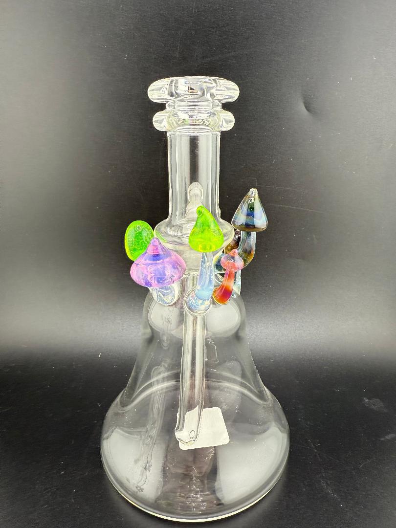 Brando Glass Mushroom Growth Banger Hanger Rig – 10mm 45° Joint with colorful mushroom accents in clear glass.