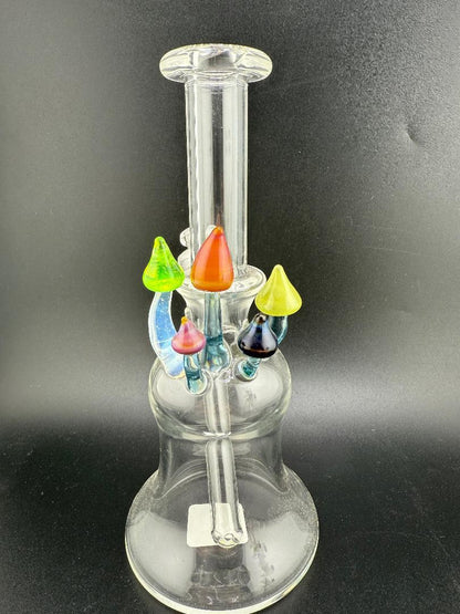 Brando Glass Mushroom Growth Banger Hanger Rig – 10mm 45° Joint with colorful rainbow mushroom accents.