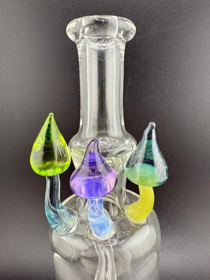 Brando Glass Mushroom Growth Banger Hanger Rig 10mm 90° with colorful mushroom accents on clear glass