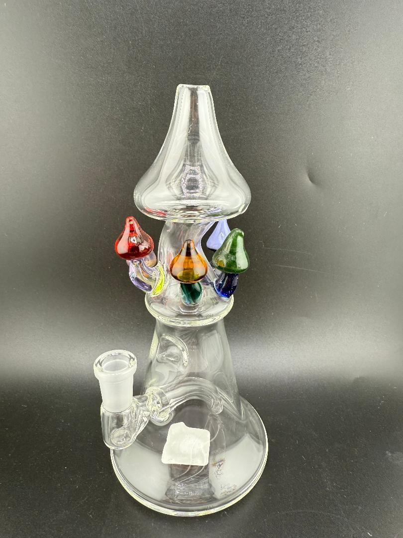 Brando Glass Mushroom Growth on Mushroom Rig 10mm 90° with colorful mushroom decorations.