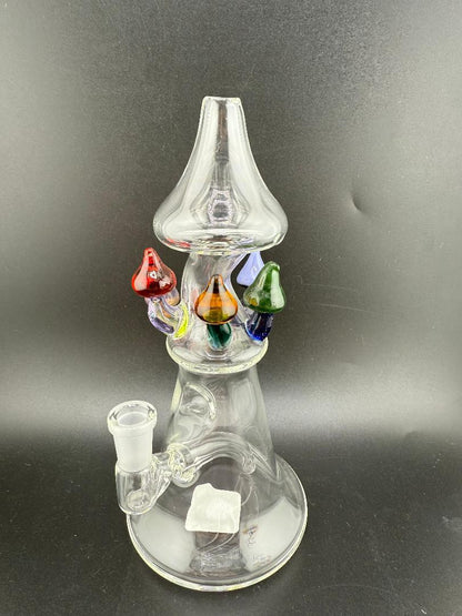 Brando Glass Mushroom Growth on Mushroom Rig 10mm 90° with colorful mushroom decorations.