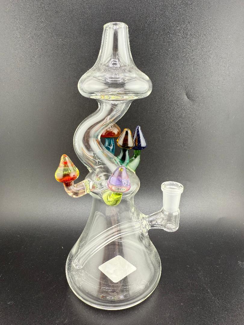 Brando Glass Mushroom Growth on Mushroom Rig 10mm 90° with colorful mushroom accents and unique design.