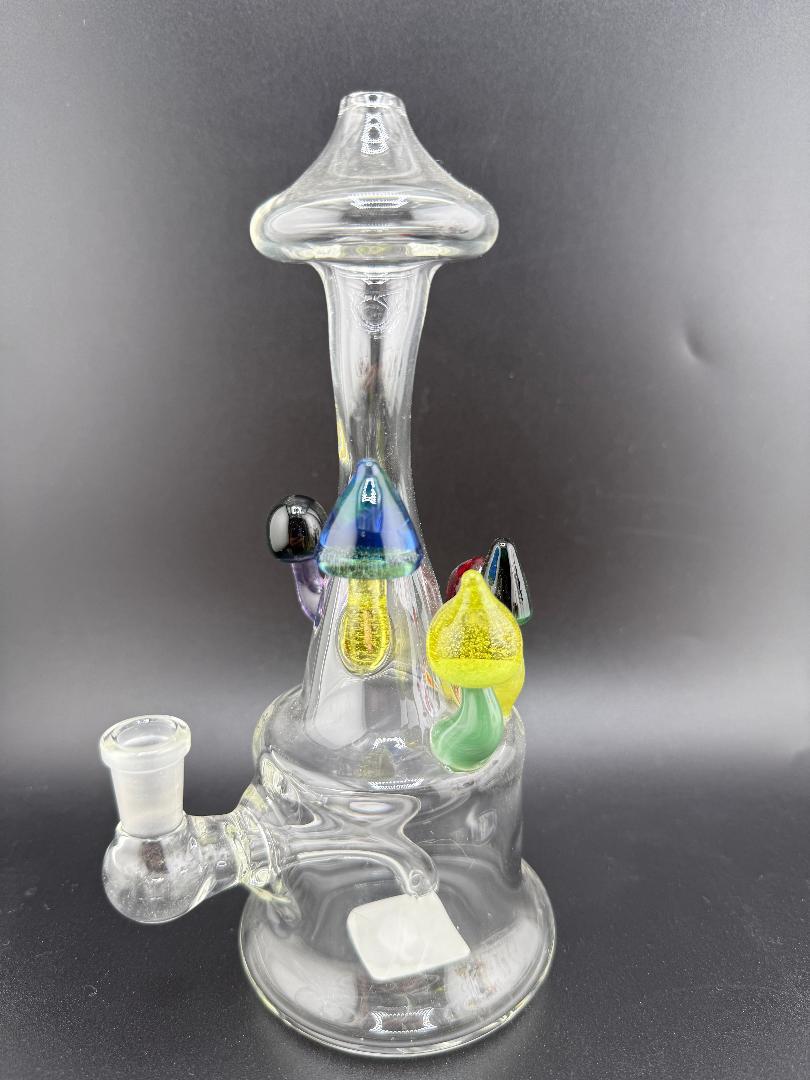 Brando Glass Mushroom Growth on Mushroom Rig 10mm 90° - Hand-Blown Glass Art with Colorful Mushrooms