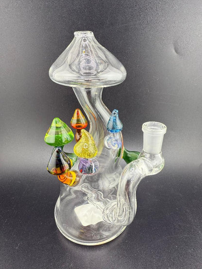 Brando Glass Mushroom Growth on Mushroom Rig 10mm 90° with colorful mushroom accents and clear body.