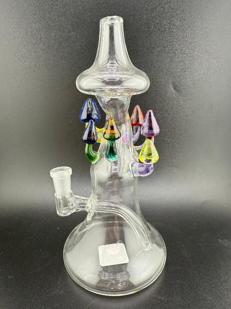 Brando Glass Mushroom Growth on Mushroom Rig 10mm 90° with colorful mushroom accents and clear body.