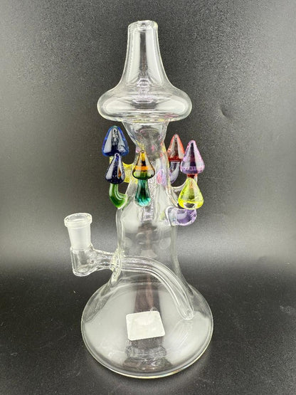 Brando Glass Mushroom Growth on Mushroom Rig 10mm 90° with colorful mushroom accents and clear body.