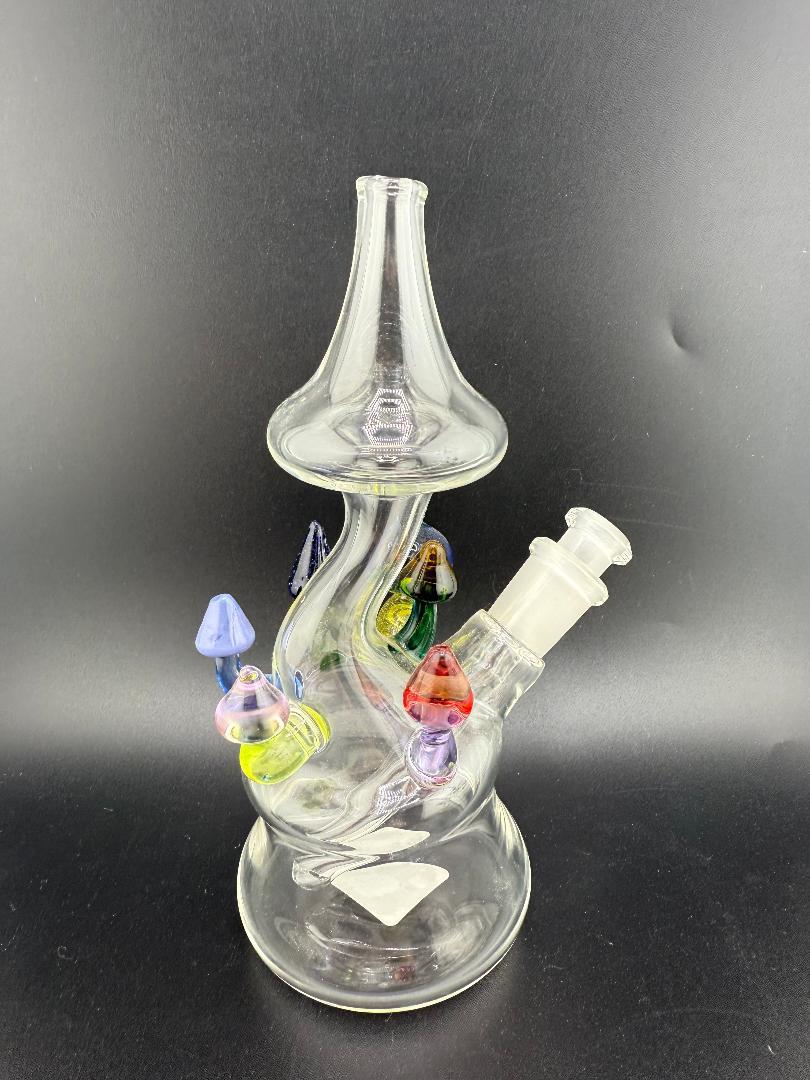 Brando Glass Mushroom Growth on Mushroom Rig – 10mm 45° with colorful mushroom accents and whimsical design.