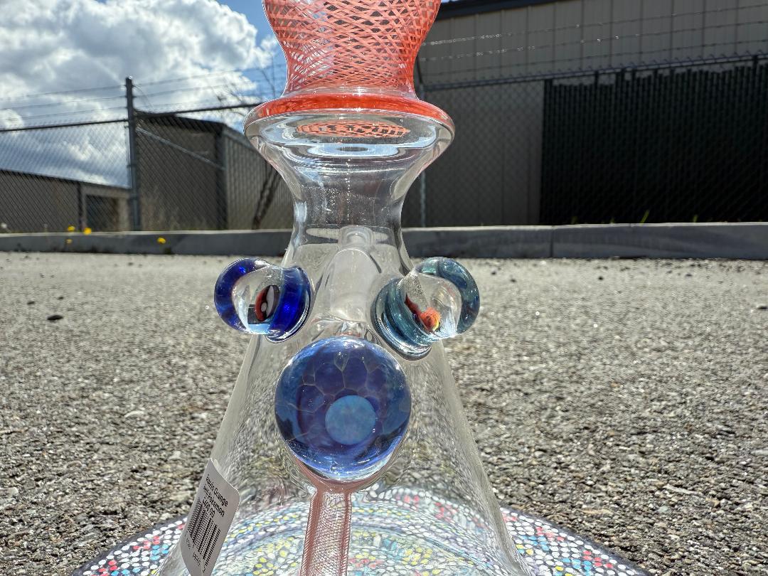 Brando Glass Orange Reticello Pokémon Milli Tube with colored accents, handcrafted masterpiece from Spokane, WA.