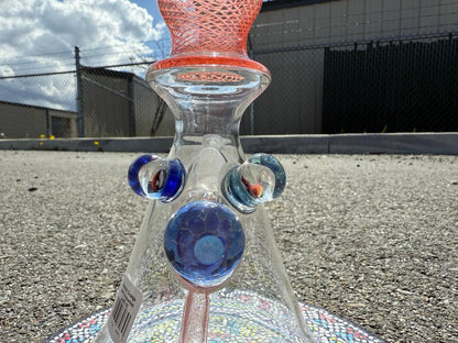 Brando Glass Orange Reticello Pokémon Milli Tube with colored accents, handcrafted masterpiece from Spokane, WA.
