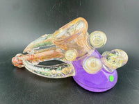 Brando Glass  X  Patchwork Glass Hammer Pipe -Full Gold Fumed Purple Glitter Liquid Filled w/ Fumed Horn & Marbles