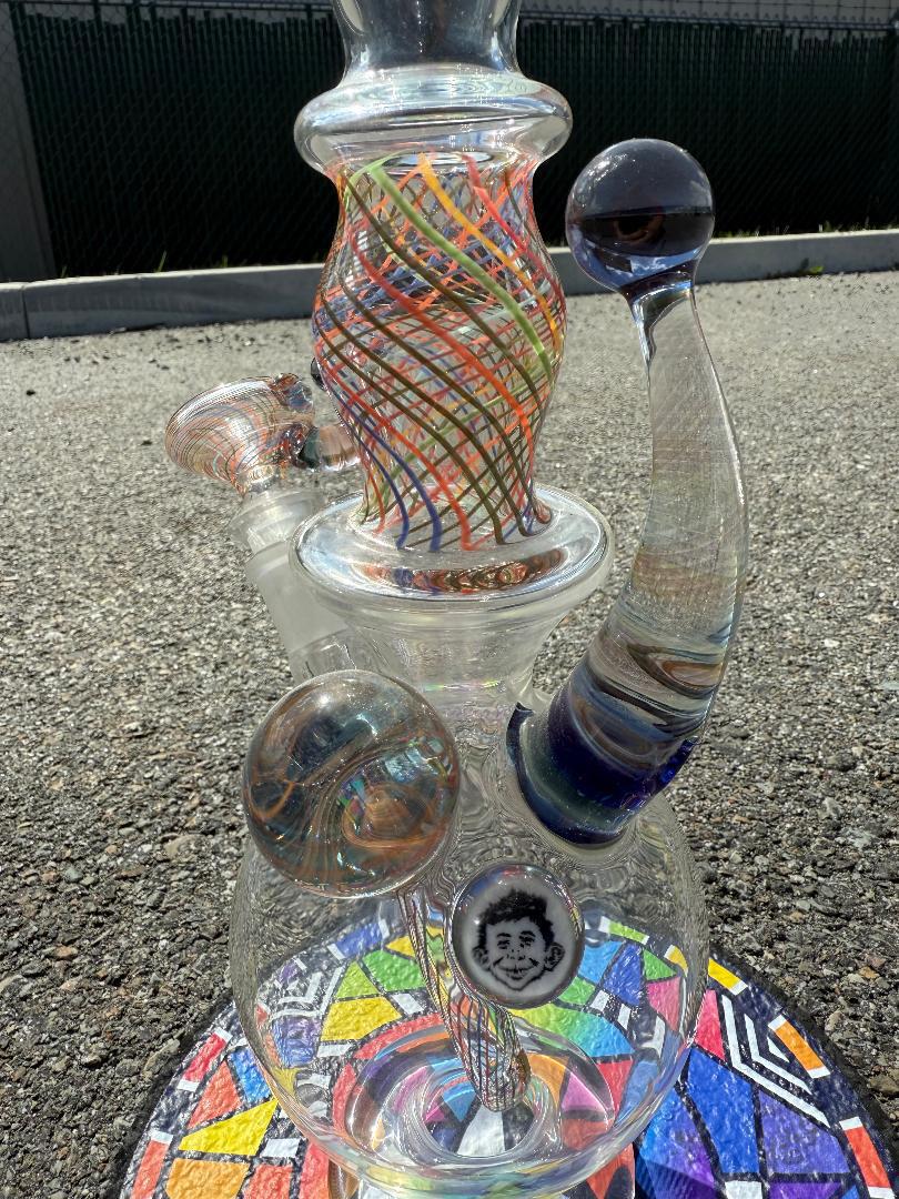 Brando Glass Retti Rainbow Tube 10mm showcasing vibrant reticello colorwork and unique design by Spokane glass artist.