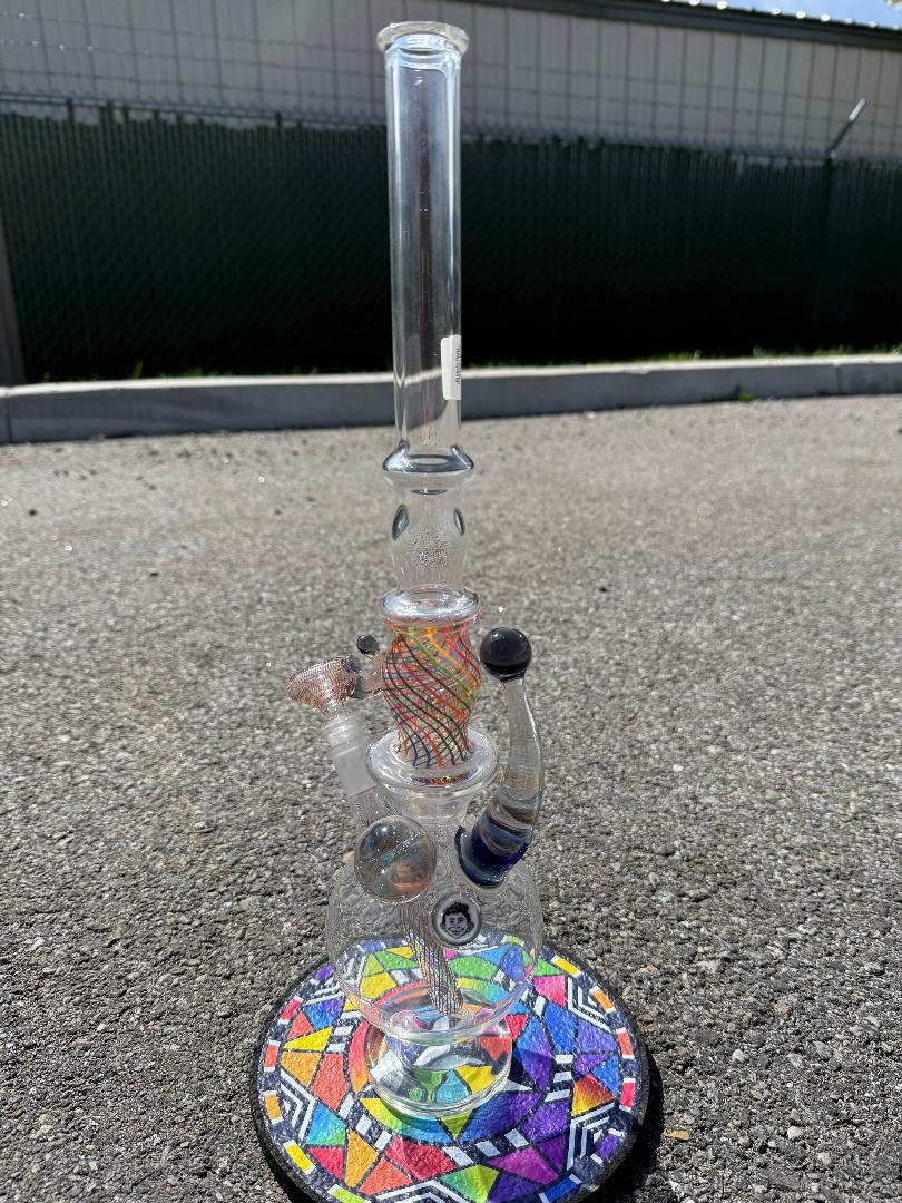 Brando Glass Retti Rainbow Tube 10mm with intricate colorwork and precision design on colorful base.