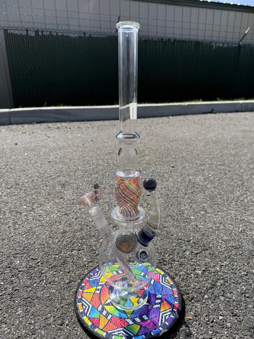 Brando Glass Retti Rainbow Tube 10mm with vibrant reticello colorwork, handcrafted in Spokane, WA.