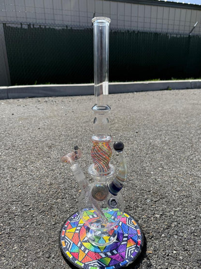 Brando Glass Retti Rainbow Tube 10mm with vibrant reticello colorwork, handcrafted in Spokane, WA.