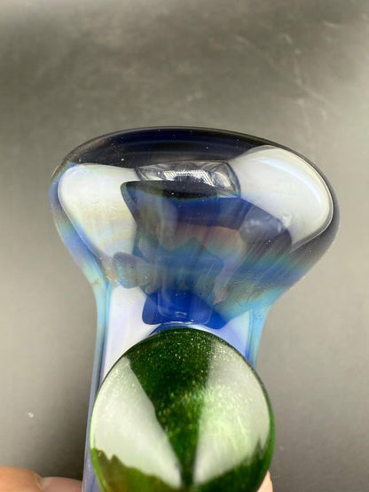 Brando Glass Sherlock Pipe - Deppes Darkness Blue w/ Green Spike Attachments showcasing deep blue finish and green accents.
