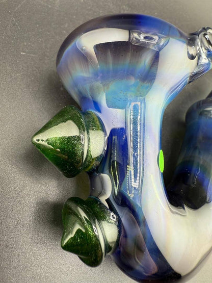 Brando Glass Sherlock Pipe - Deppes Darkness Blue w/ Green Spike Attachments close-up detail view