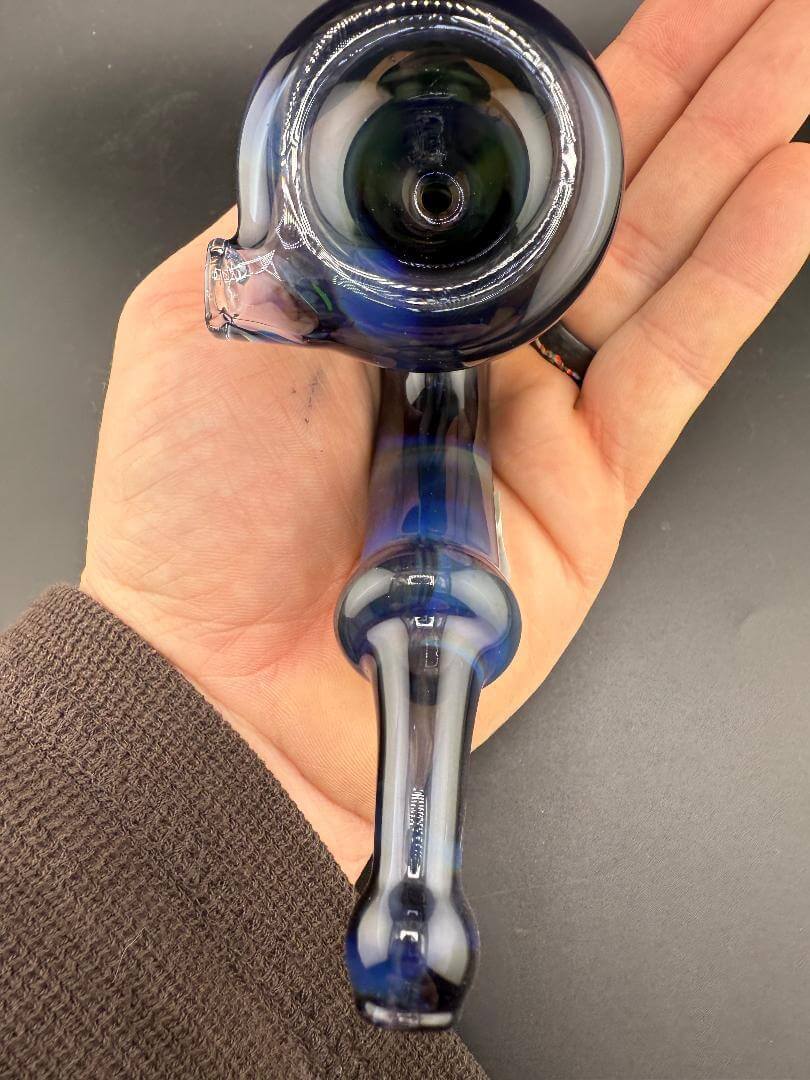 Brando Glass Sherlock Pipe - Deppes Darkness Blue w/ Green Spike Attachments held in hand.