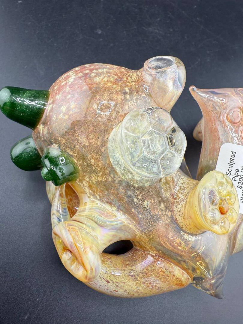 Brando Glass Sherlock Pipe - Fumed & Sulpted w/ Many Horns & Attachments showcasing vibrant colors and intricate design details.