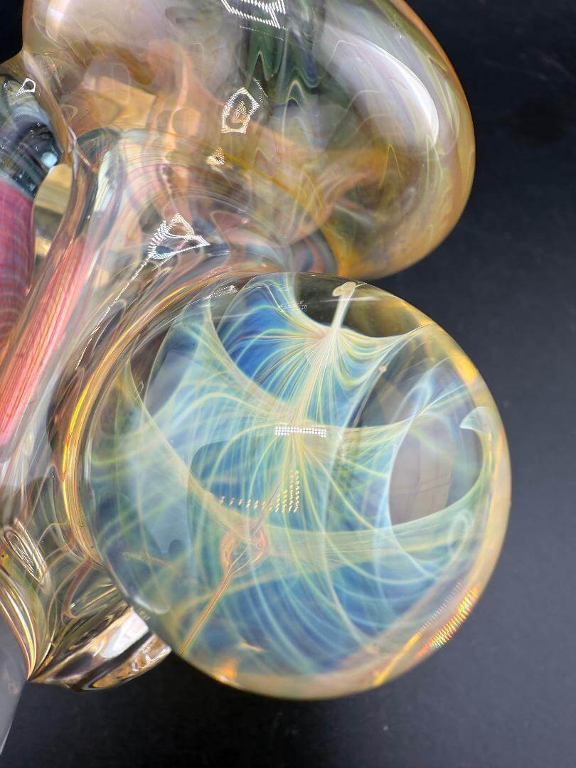 Brando Glass Sherlock Pipe - Gold Fumed w/ Fillacello Marble Attachments featuring intricate marble designs.