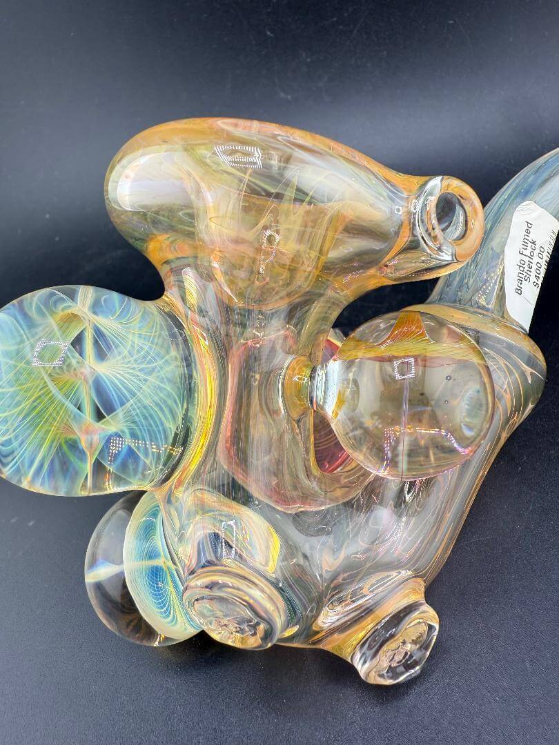 Brando Glass Sherlock Pipe - Gold Fumed w/ Fillacello Marble Attachments with colorful details and elegant shape.