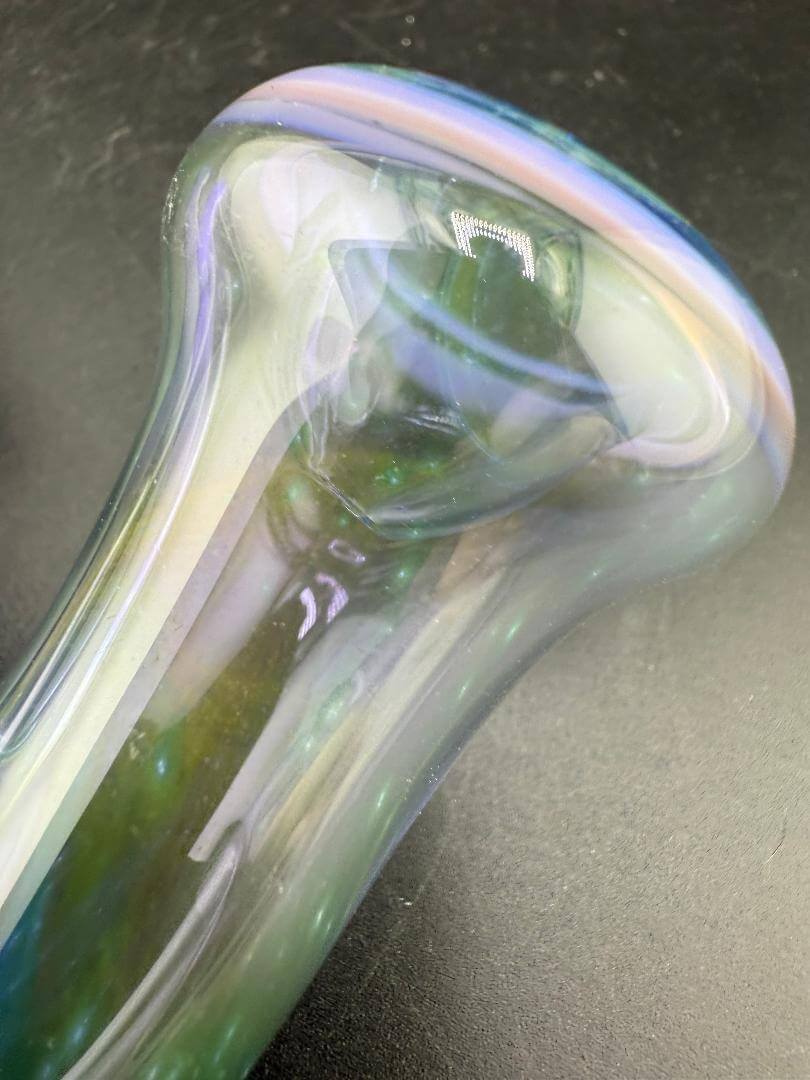 Brando Glass Sherlock Pipe - Space Fume Tech w/ Purple Accents featuring a colorful, iridescent design and classic shape.