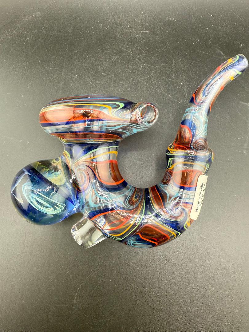 Brando Glass Sherlock Pipe -UV Rainbow Line Worked w/ Large Marble Attachment