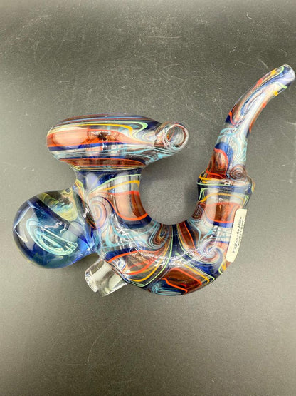 Brando Glass Sherlock Pipe -UV Rainbow Line Worked w/ Large Marble Attachment