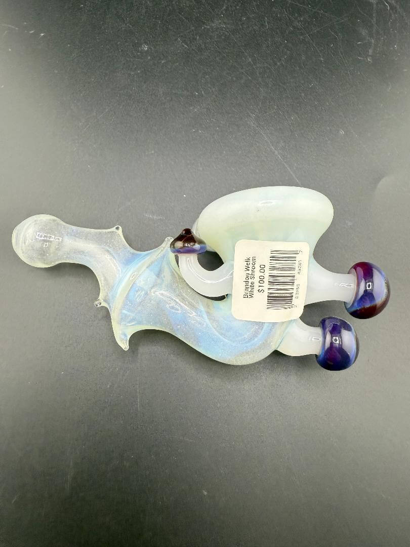 Brando Glass Sherlock Pipe - White Pipe w/ Mushroom & Grateful Dead Millie Attachment on a black background