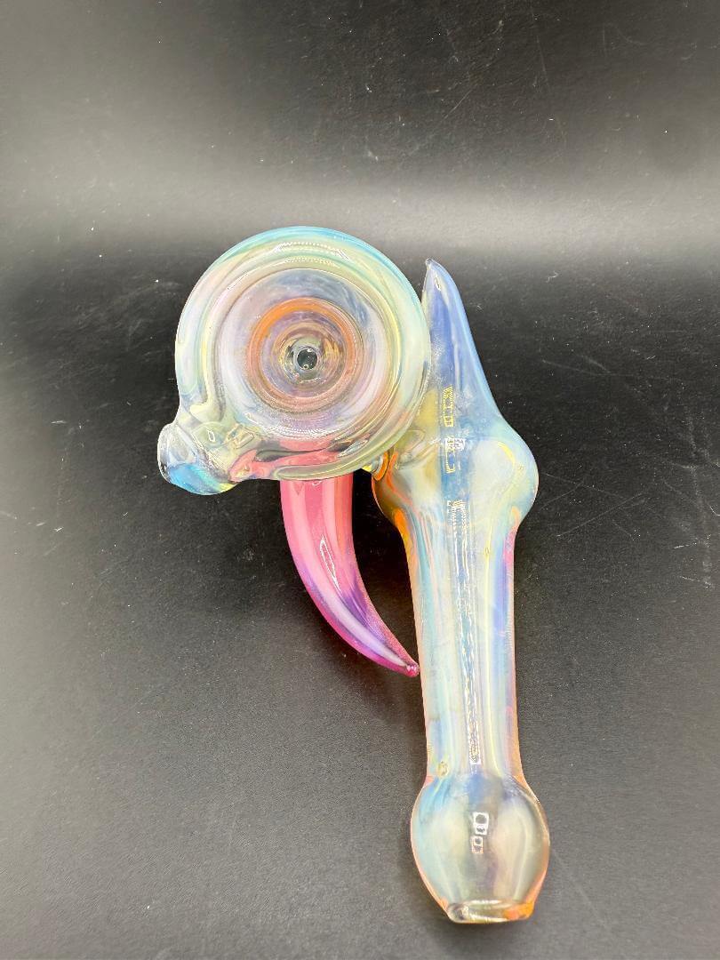 Brando Glass Side Car Pipe - Fumed w/ Pink Horn showcasing a colorful design with pink horn attachment.