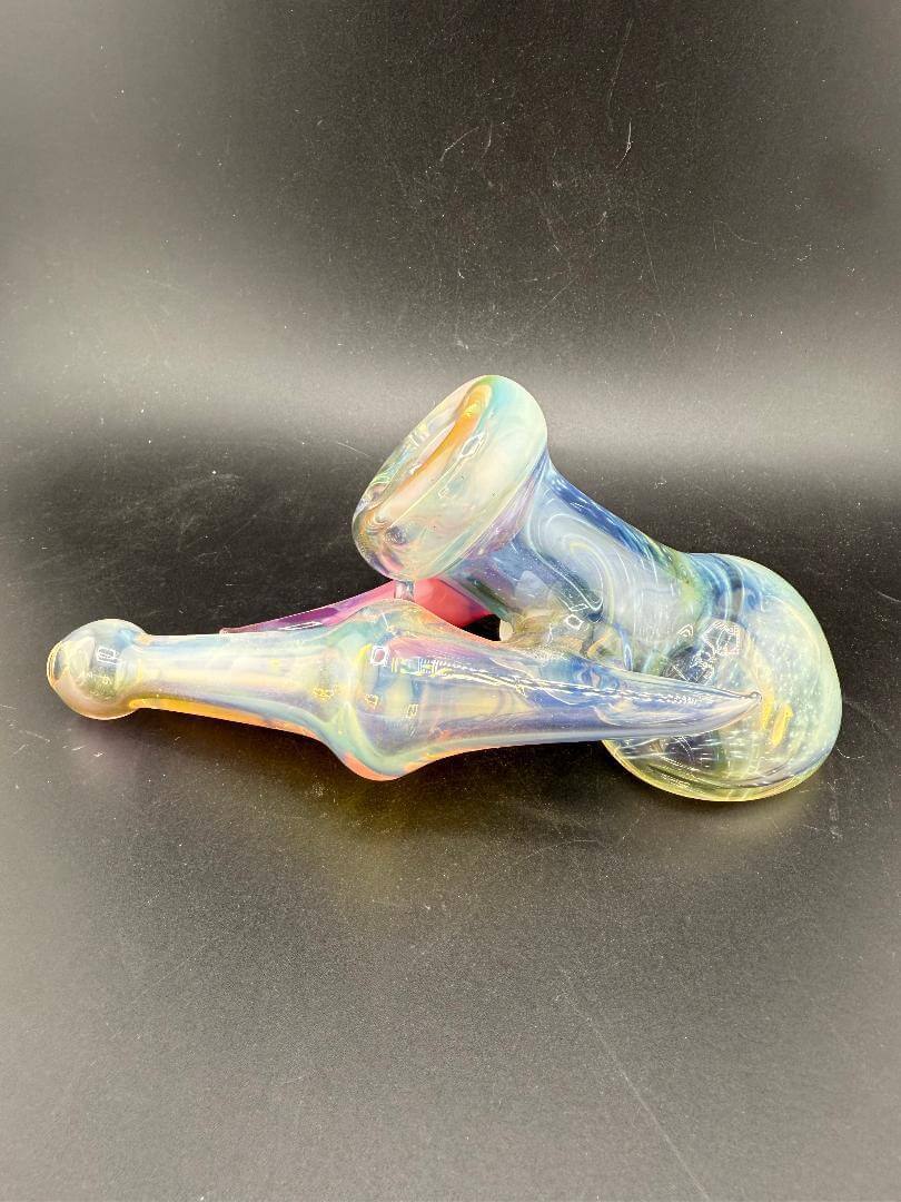 Brando Glass Side Car Pipe - Fumed w/ Pink Horn showcasing a colorful fumed finish and unique silhouette.