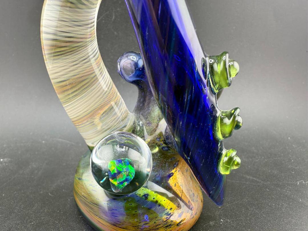 Brando Glass Side Car Pipe - Space Fume Tech w/ Fumed Horn & Opal Attachment showcasing unique design and colors.