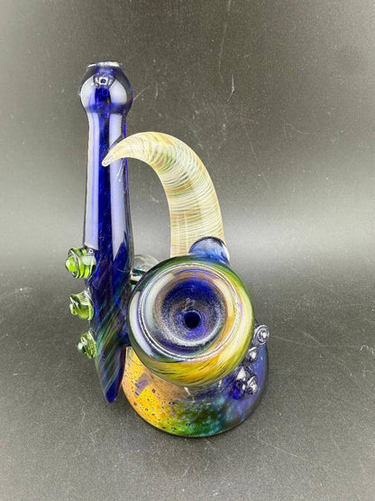 Brando Glass Side Car Pipe - Space Fume Tech w/ Fumed Horn & Opal Attachment showcasing vibrant colors and unique design.