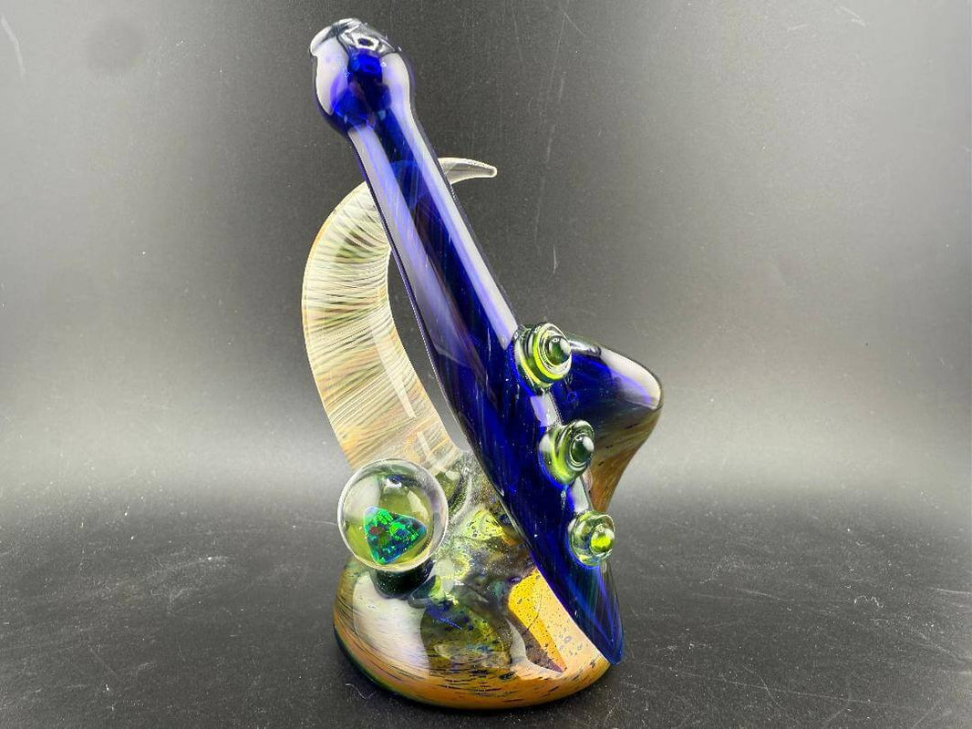 Brando Glass Side Car Pipe - Space Fume Tech w/ Fumed Horn & Opal Attachment showcasing unique design elements.