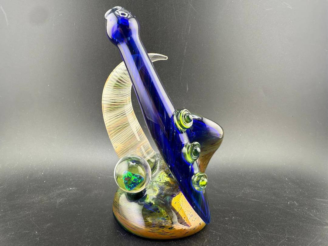 Brando Glass Side Car Pipe - Space Fume Tech w/ Fumed Horn & Opal Attachment showcasing unique design elements.