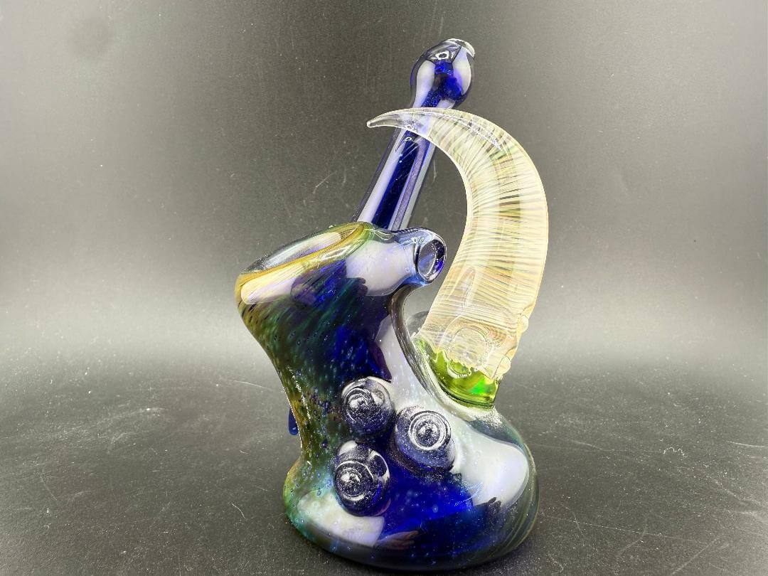 Brando Glass Side Car Pipe - Space Fume Tech w/ Fumed Horn & Opal Attachment, showcasing unique design and colors.