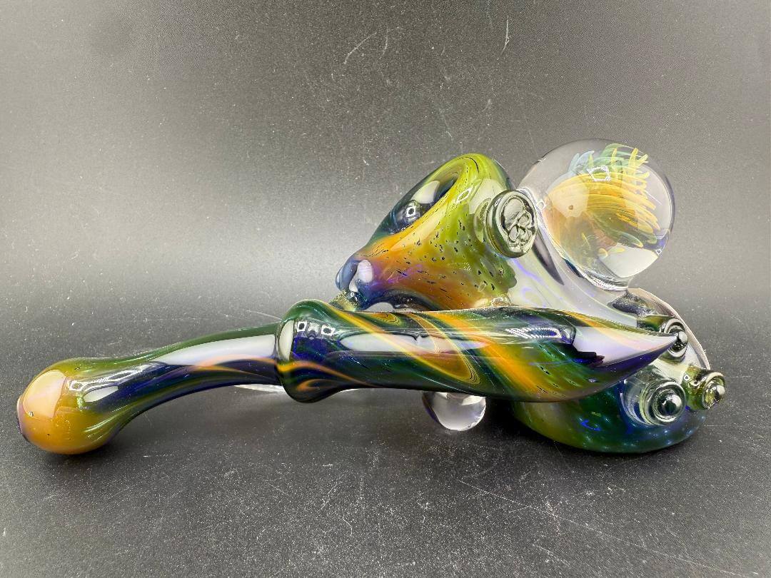 Brando Glass Side Car - Space Fume Tech w/ Large Implosion Marble Attachment showcasing vibrant colors and unique design.