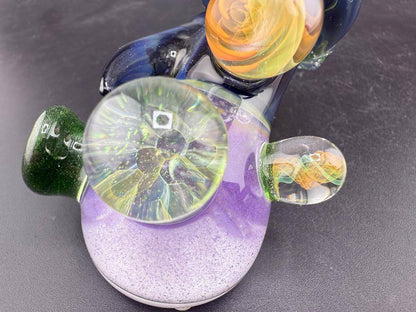 Brando Glass Sidecar Pipe - Deppes Darkness Purple Glitter Liquid Filled w/ Fumed Implosion Marble Attachments