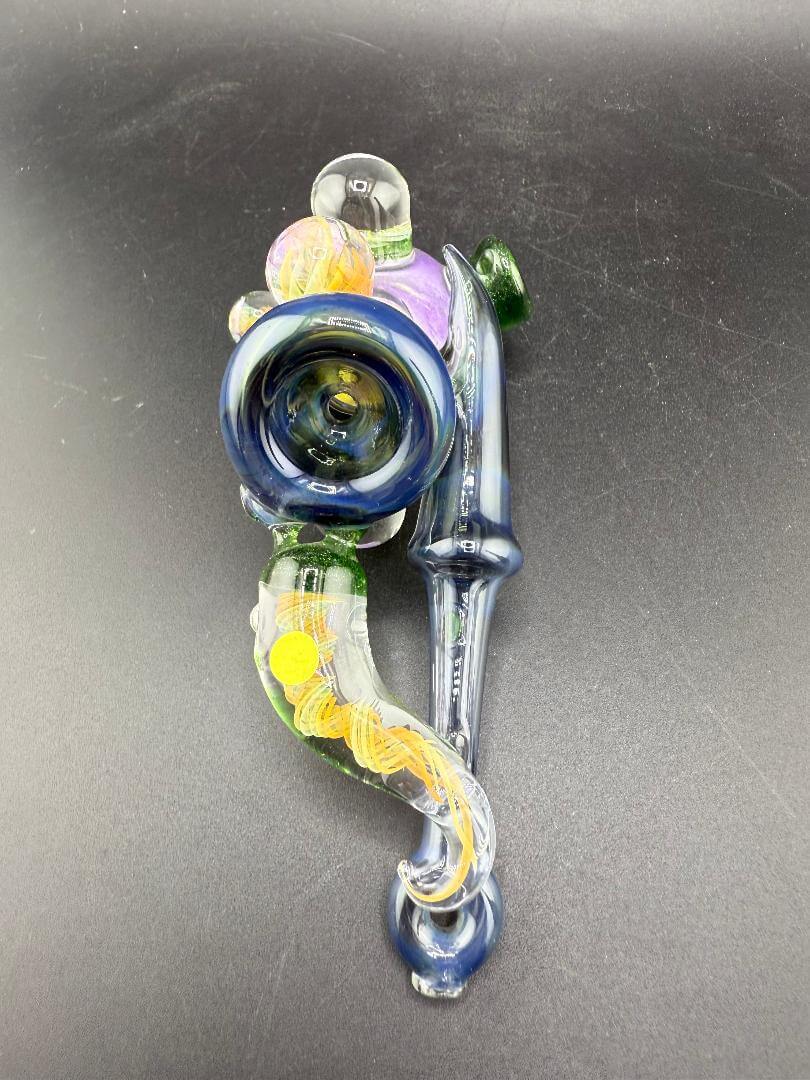 Brando Glass Sidecar Pipe - Deppes Darkness Purple Glitter Liquid Filled w/ Fumed Implosion Marble Attachments