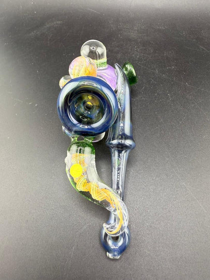 Brando Glass Sidecar Pipe - Deppes Darkness Purple Glitter Liquid Filled w/ Fumed Implosion Marble Attachments