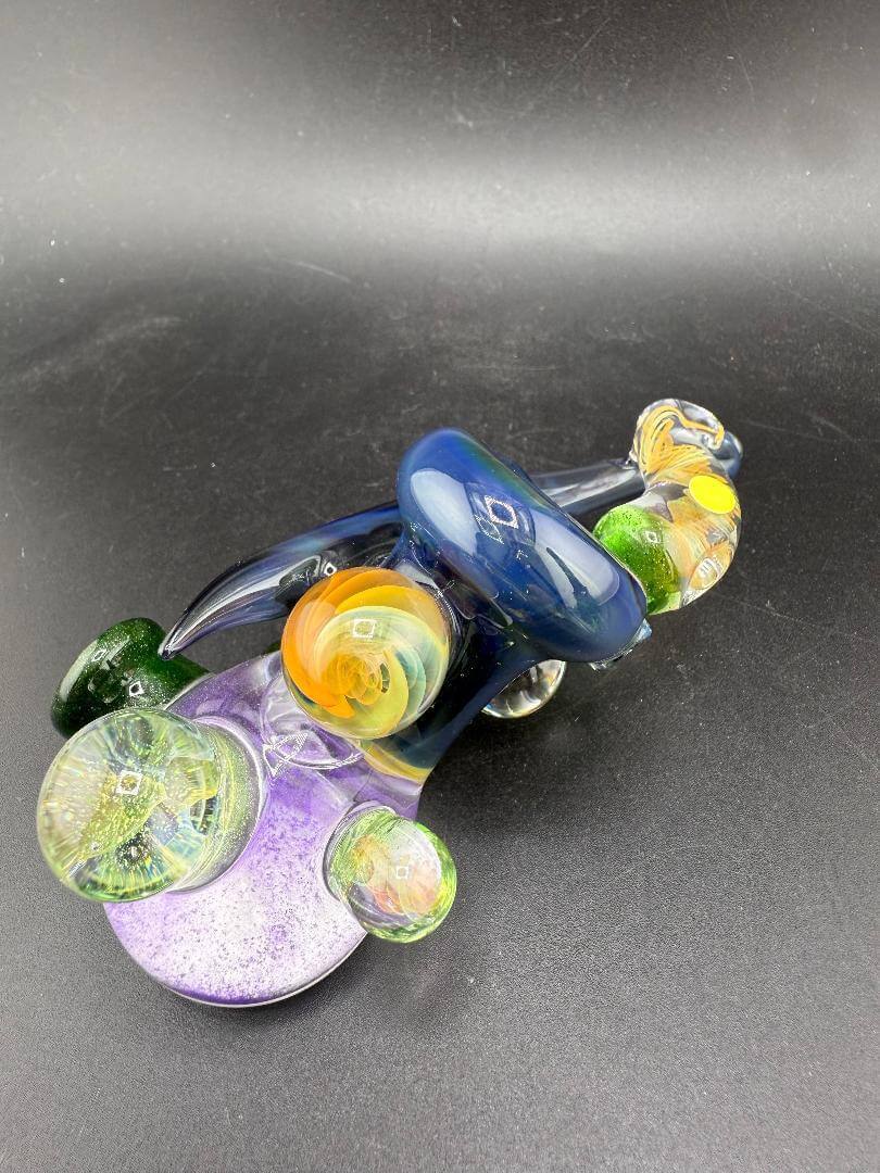 Brando Glass Sidecar Pipe - Deppes Darkness Purple Glitter Liquid Filled w/ Fumed Implosion Marble Attachments