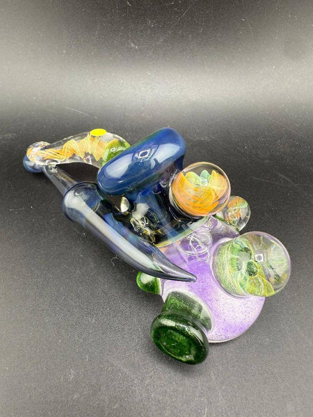 Brando Glass Sidecar Pipe - Deppes Darkness Purple Glitter Liquid Filled w/ Fumed Implosion Marble Attachments