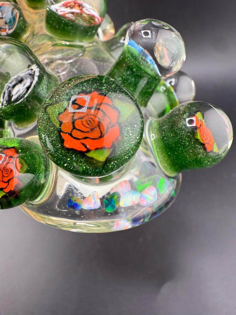 Brando Glass Side Car Pipe - Gold Fume  Liquid Filled & Floating Opals w/ 15+ Grateful Dead Millies detailed view