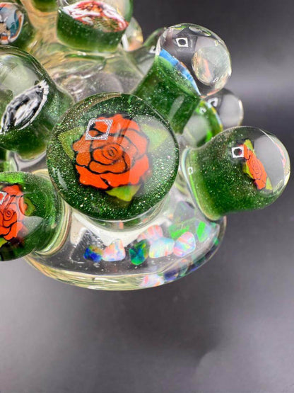 Brando Glass Side Car Pipe - Gold Fume  Liquid Filled & Floating Opals w/ 15+ Grateful Dead Millies detailed view