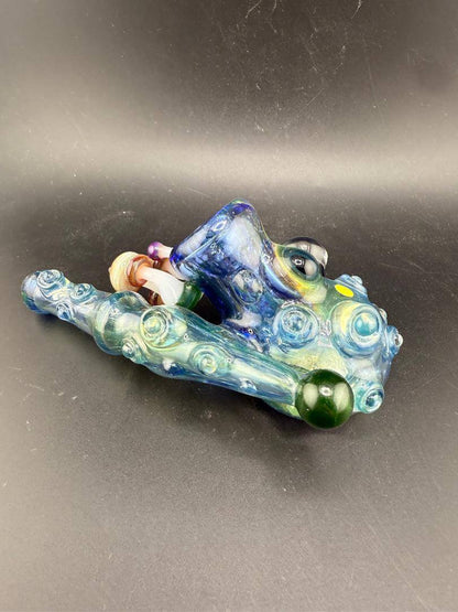 Brando Glass Sidecar Pipe - Space Fume Tech w/ Mushroom & Grateful Dead Millie Attachments side view showcasing cosmic colors.