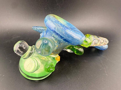 Brando Glass Sidecar Pipe - Space Fume Tech  Green Sparkle Liquid Filled w/ Horn & Marble Attachments