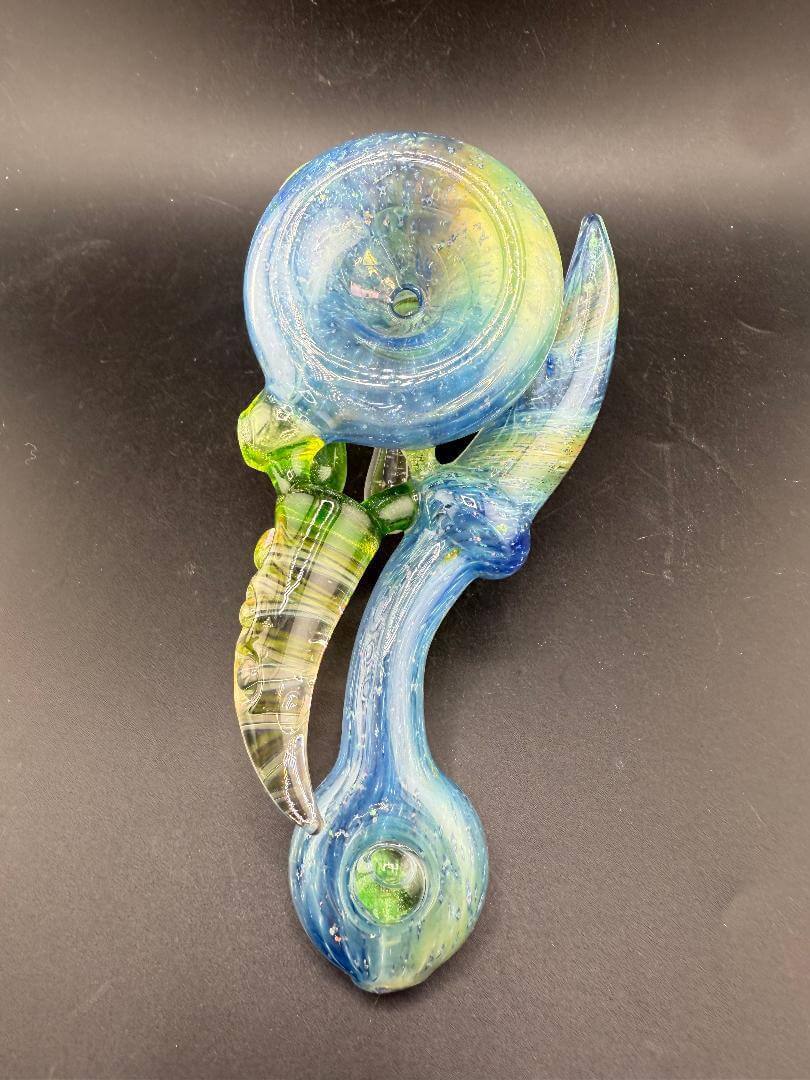 Brando Glass Sidecar Pipe - Space Fume Tech  Green Sparkle Liquid Filled w/ Horn & Marble Attachments