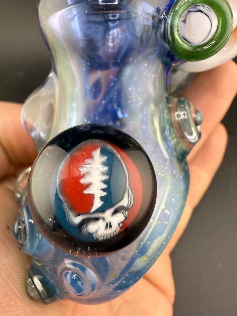 Brando Glass Sidecar Pipe - Space Fume Tech w/ Mushroom & Grateful Dead Millie Attachments with detailed Grateful Dead design
