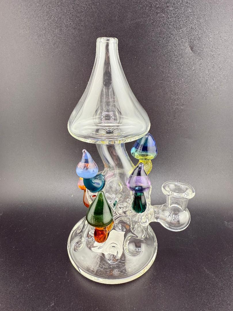 Brando Glass Swiss Cheese (Moon Crater) Rig – 10mm 90° showcasing colorful glass accents and unique artistic design.