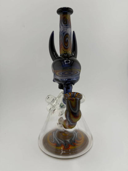 Brando Glass x Joe Hamilton Glass Skull Wig Wag rig featuring intricate Millie details, 10mm, 90° angle, handcrafted in Spokane, WA.