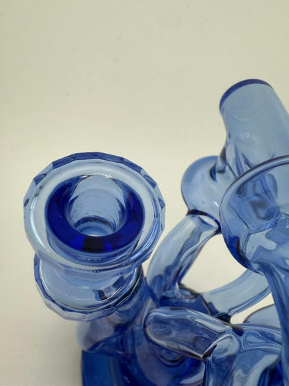 Domer Glass Double Drain Quad Uptake  W/ Bubble Dumper Blue Faceted 10mm Recycler